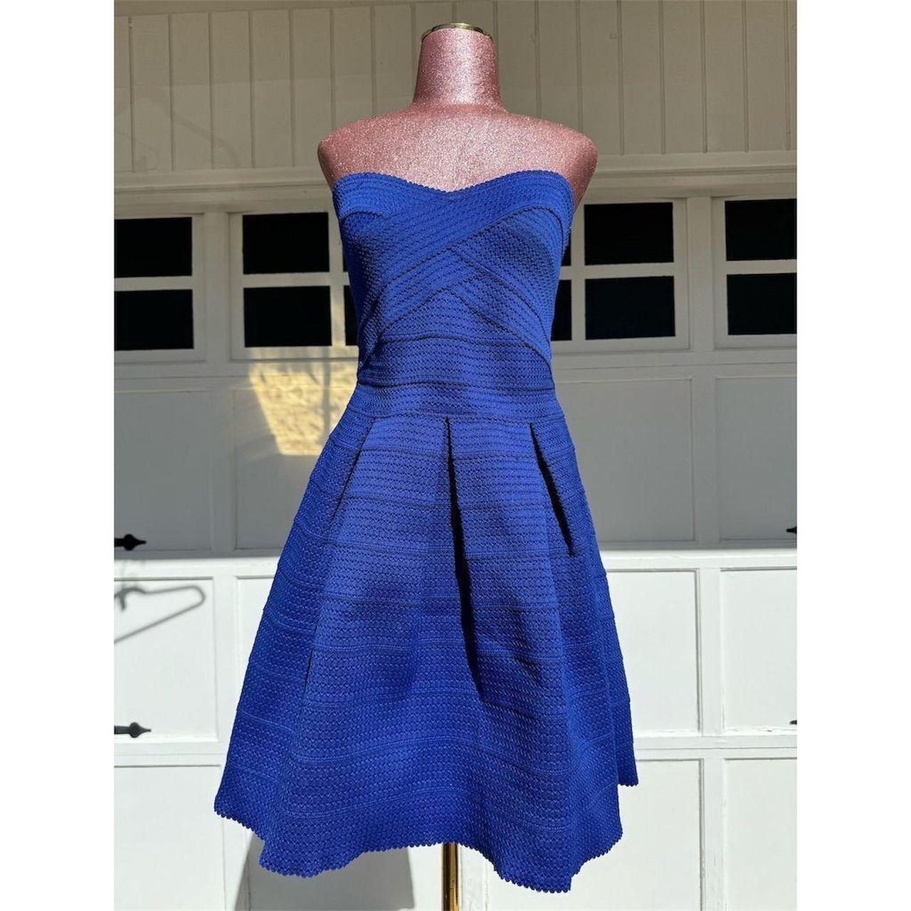 Express Blue Strapless Bandage Fit Flare Dress is