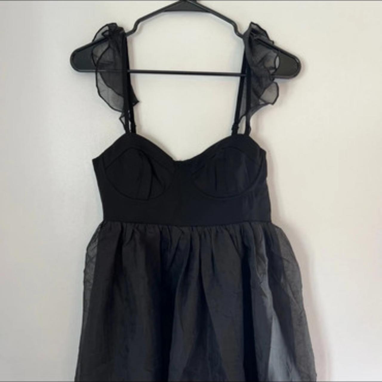 Black Flutter Sleeve Corset Detail Mini Dress Zipper... - Depop