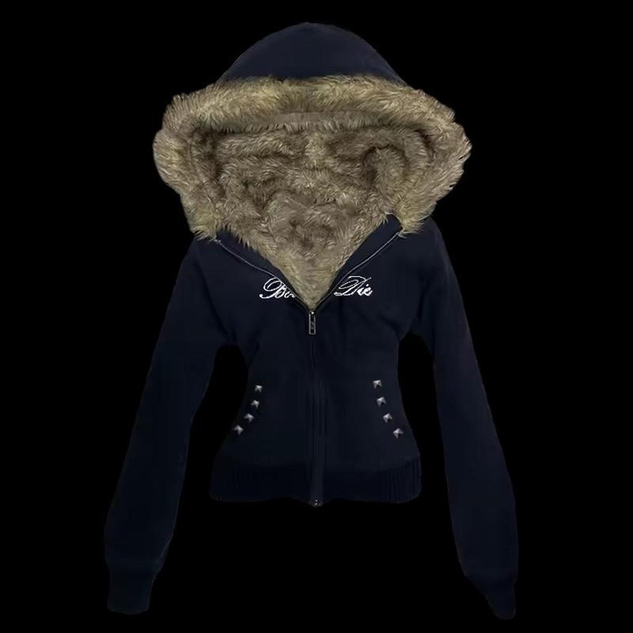 GLAD NEWS coated fur jacket 平成 y2k Y2K Fur Hoodie Jacket Womens Retro Harajuku Plush Hooded