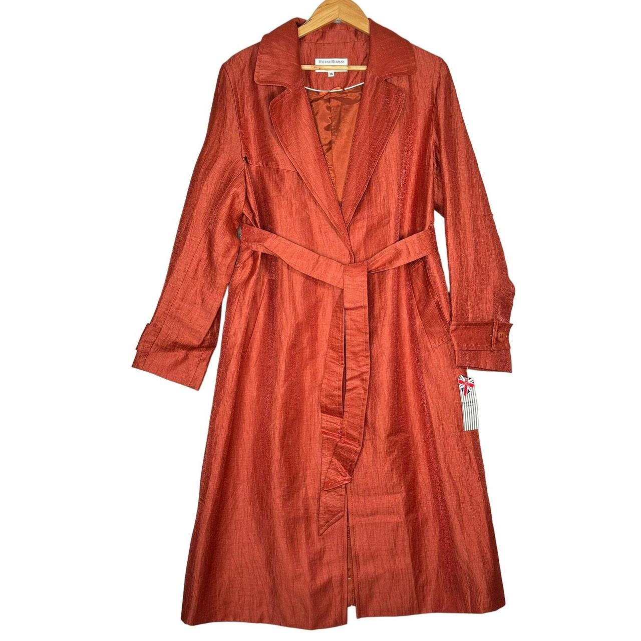 NWT HELENE BERMAN Copper Red Linen Blend Trench Coat. Depop