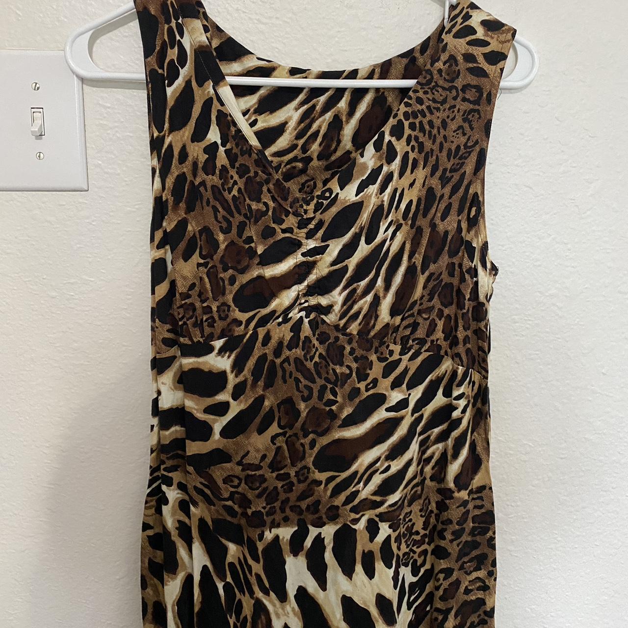 Vintage Leopard print midi dress with cowl neckline,... - Depop