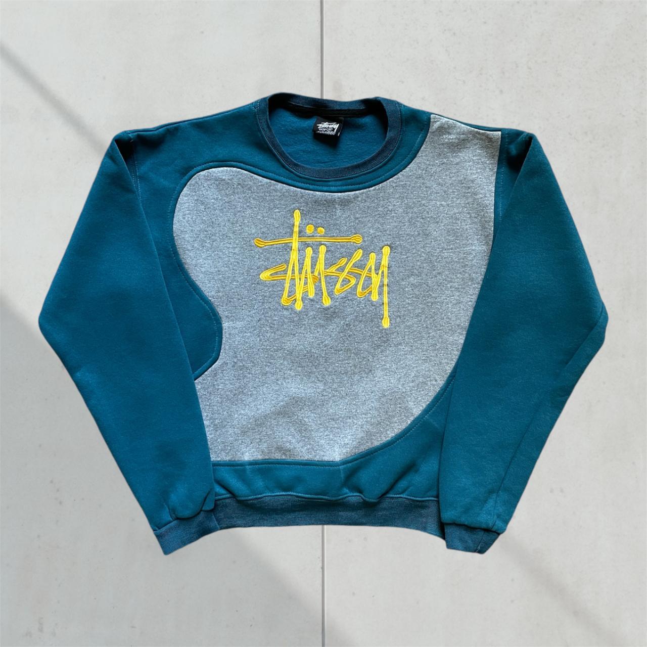 Y2K Teal Blue Green Embroidered Logo Stussy Crewneck deals Sweatshirt Size Small