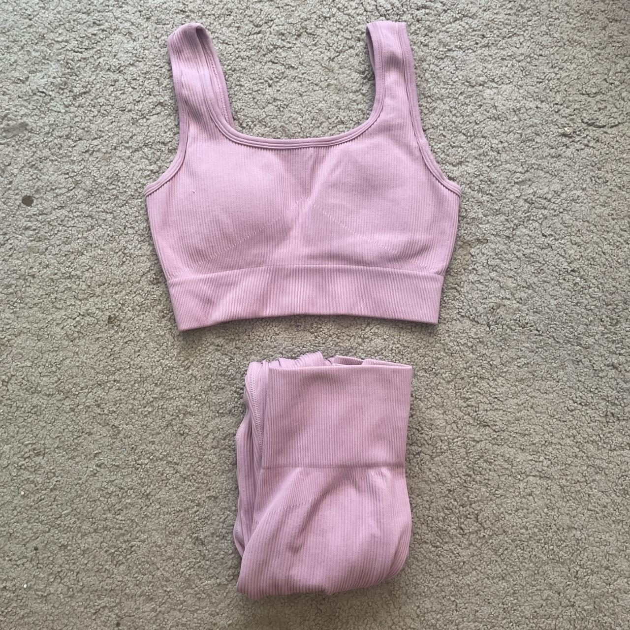 light pink workout set sports bra with padding and... Depop