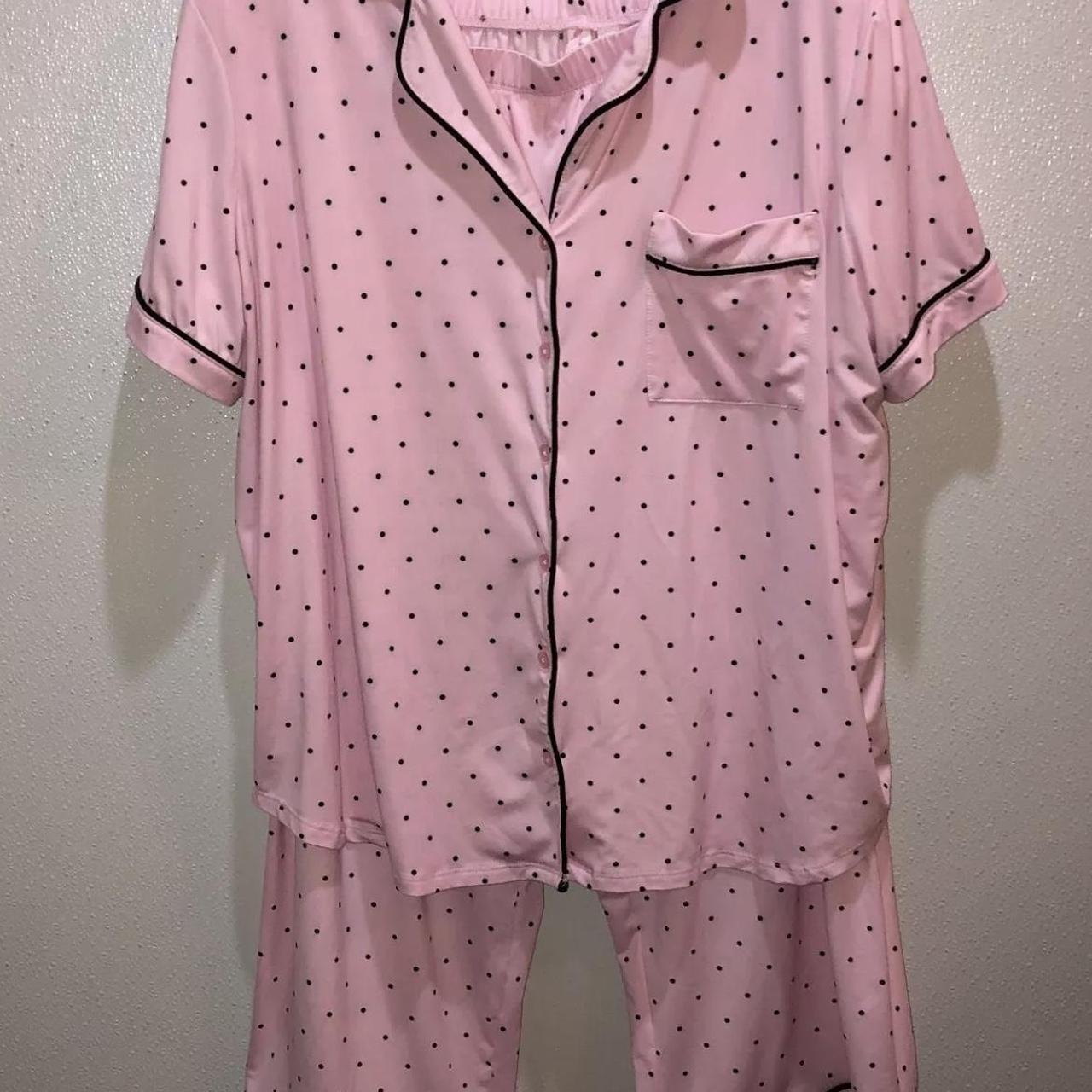 Pink and black polka dot pajamas sale