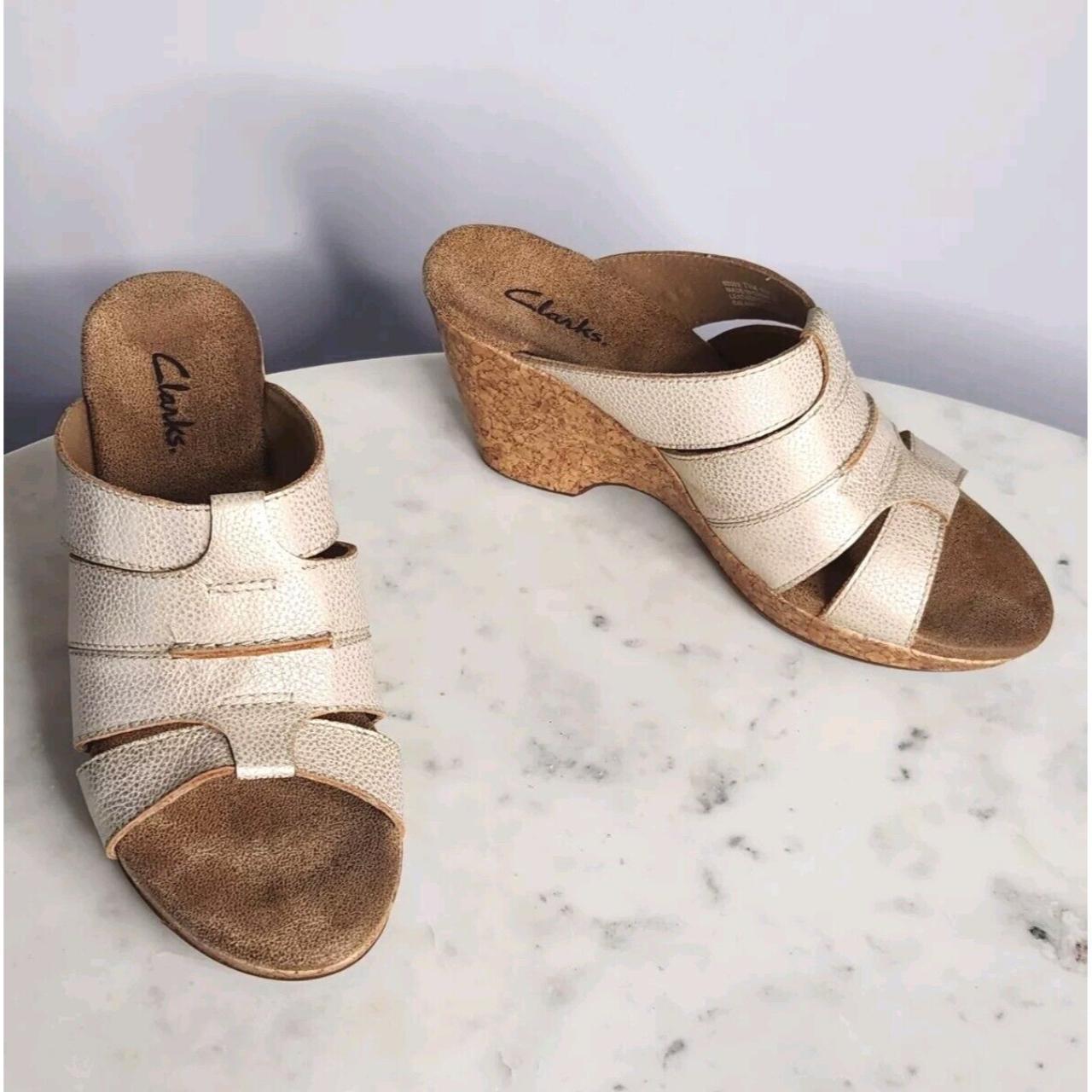 Clarks Liz Ventura Women s Gold Leather Sandals. Depop