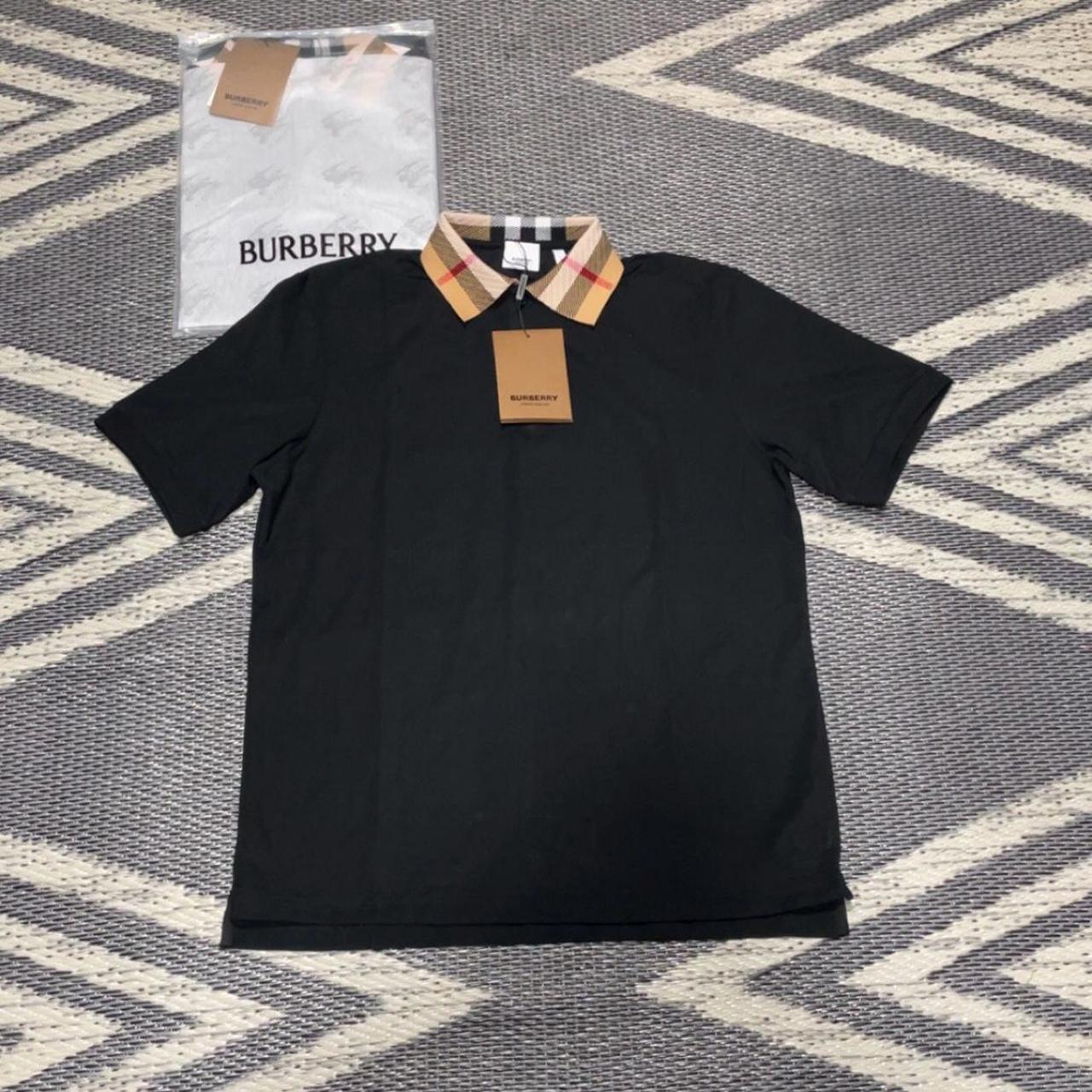 Black burberry-polo-shirt - Depop