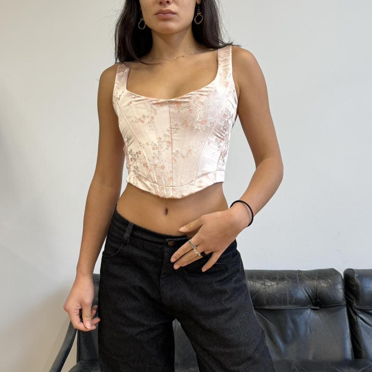 Wit & Wisdom baby blush pink satin boned corset top - Depop