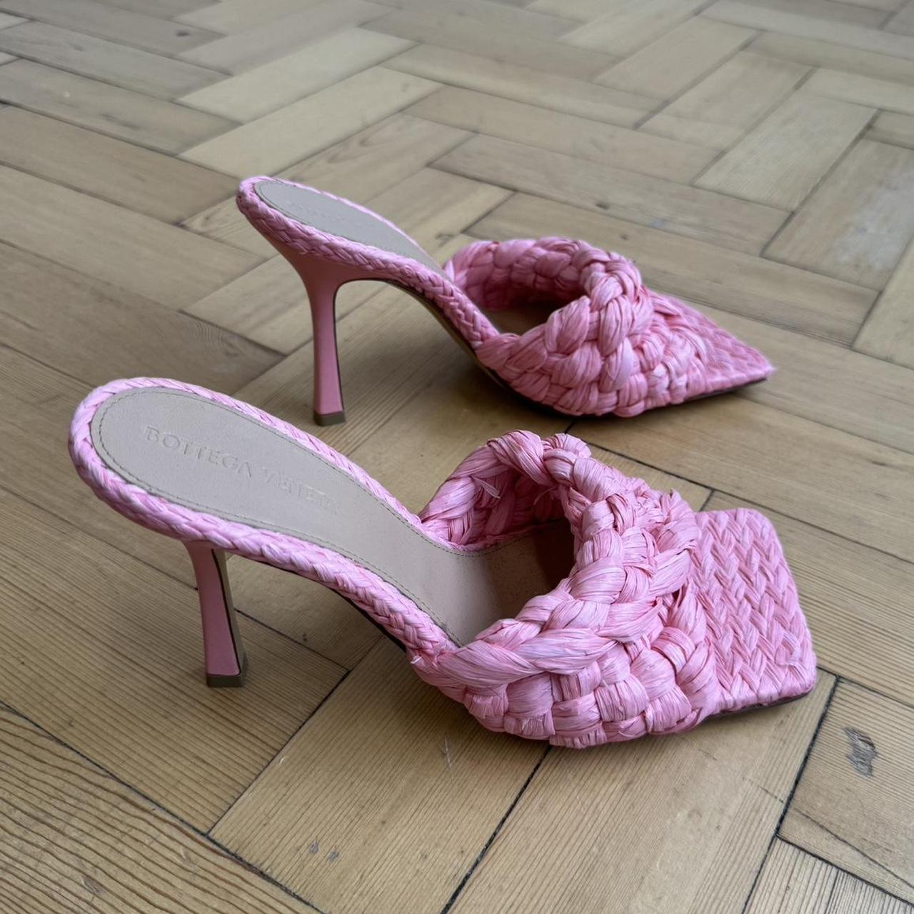 Bottega Veneta pink straw woven stretch mules Size | Depop