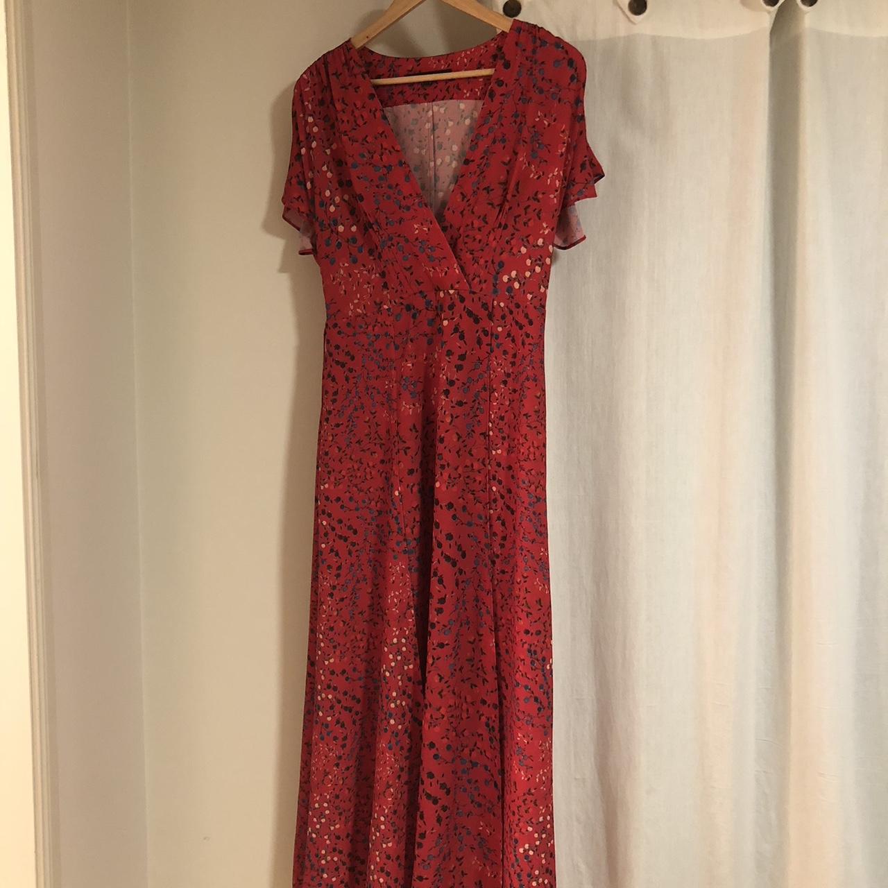 Stunning red floral FCUK dress, so flattering, long... - Depop