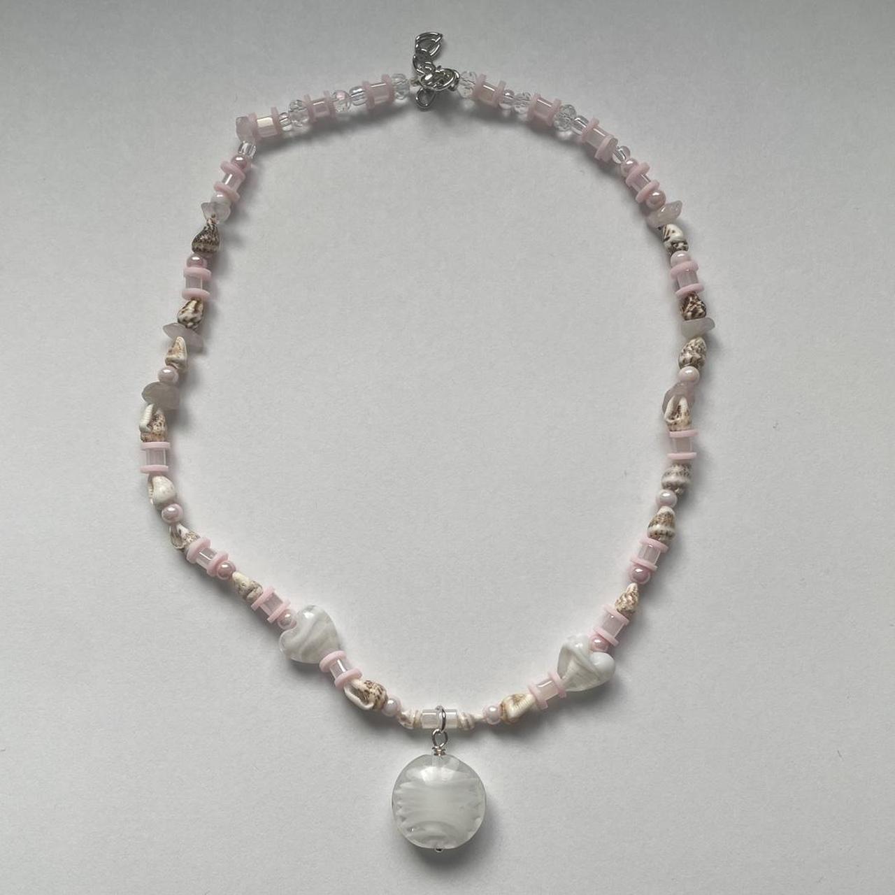 handmade, pearls, pink and white glass beads coquette necklace