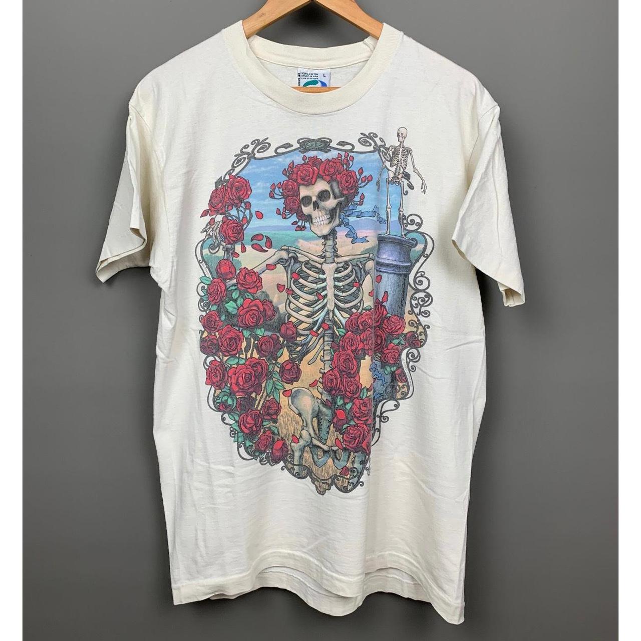 Grateful Dead 1965 Rose Skeleton White T-Shirt Men's MEDIUM