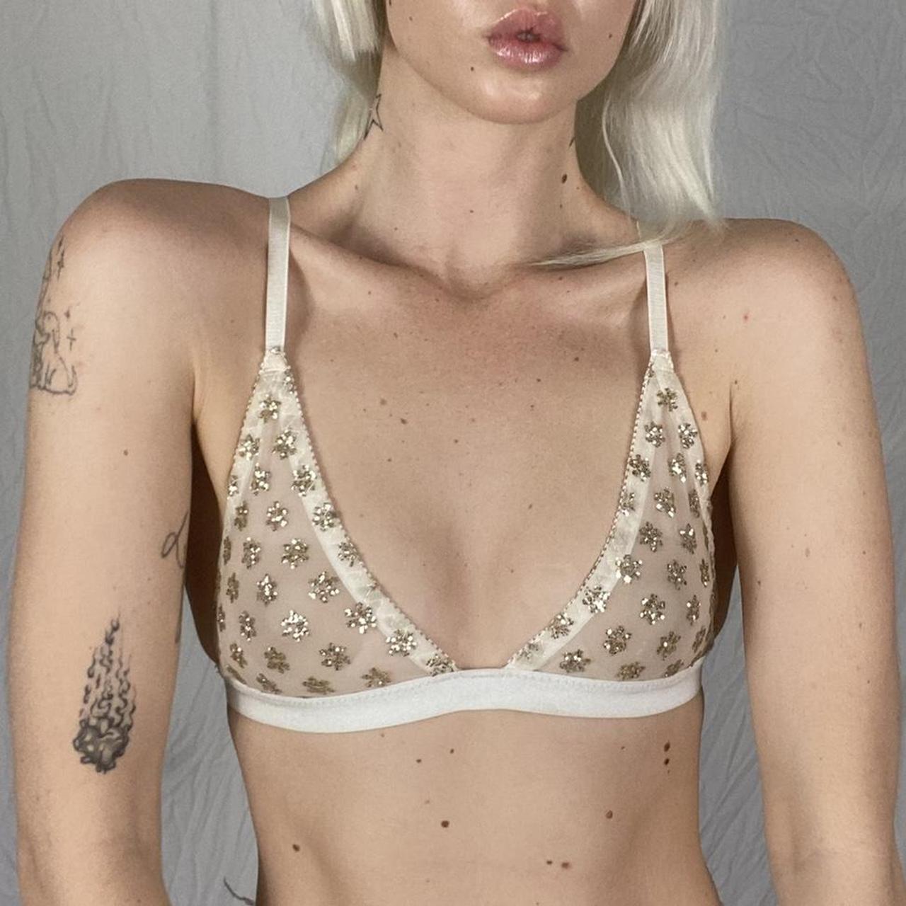 Kat the label nude sheer with gold sparkle flowers...