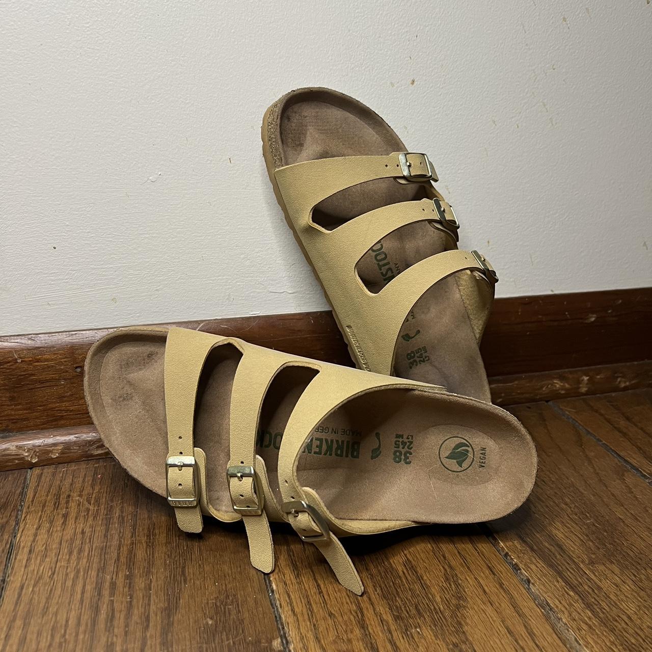 Size 38 Birkenstock sandals (vegan) in tan - Depop