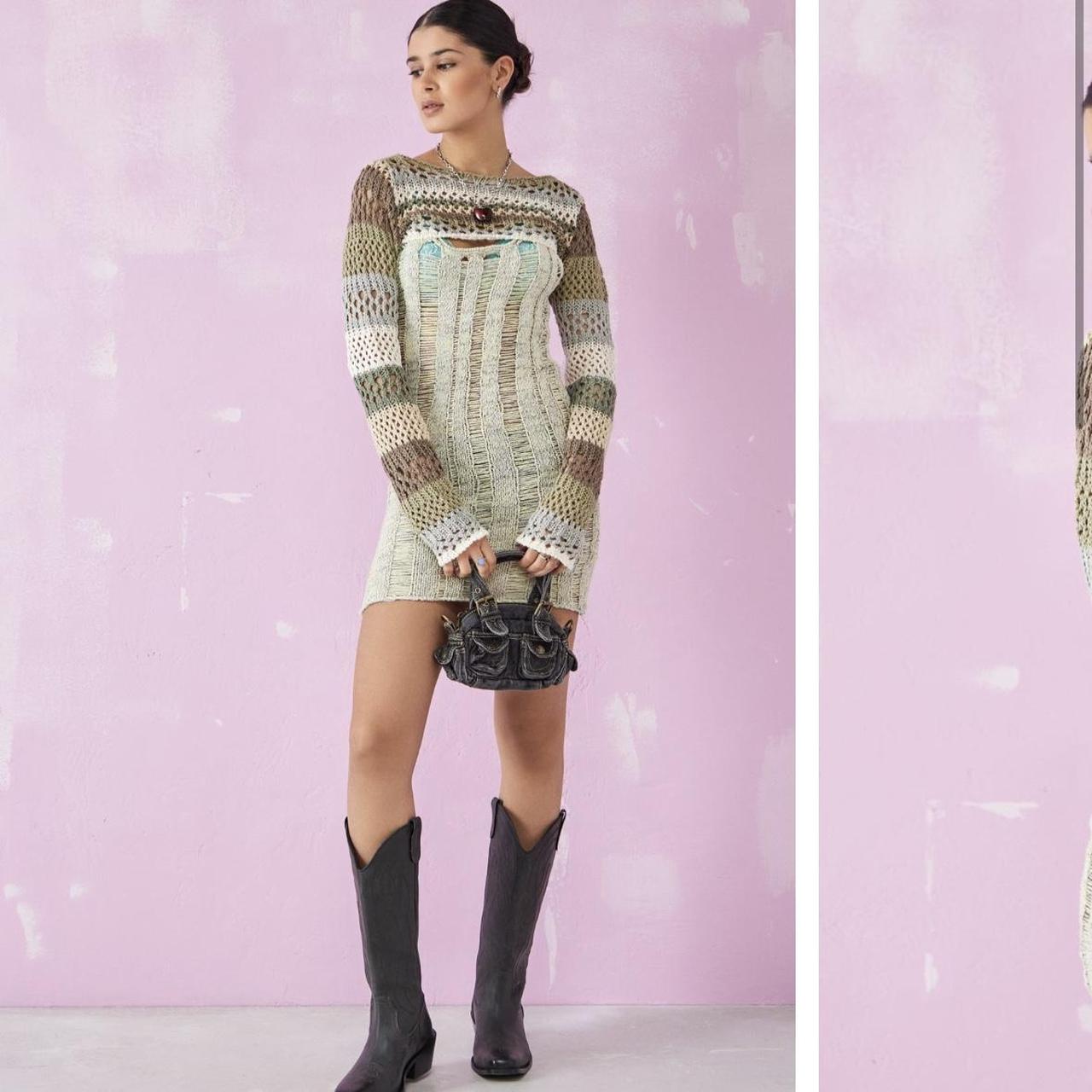 Urban Outfitters UO Chunky Open Weave Shrug Green -... - Depop