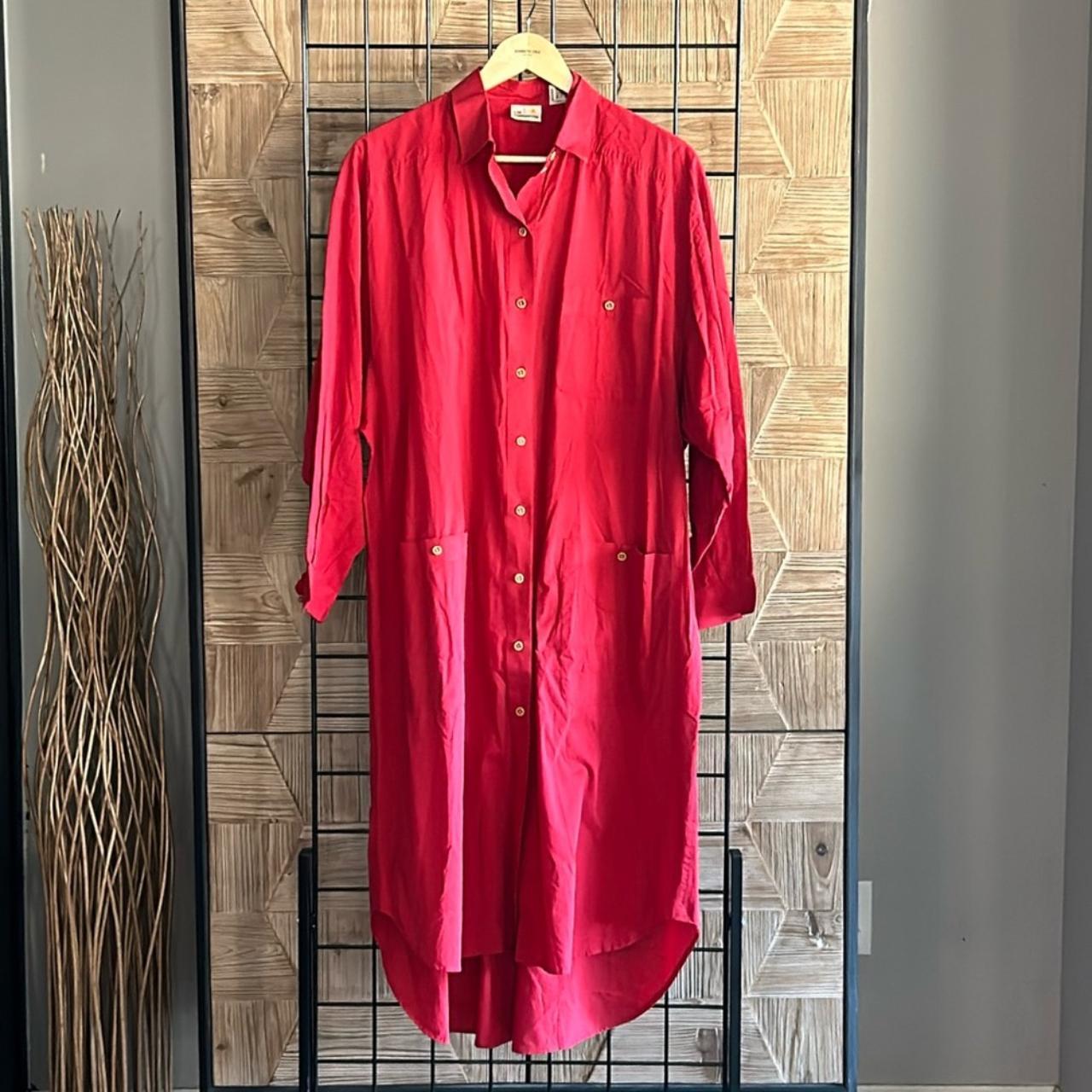 Vintage Liz Claiborne Shirt Dress Medium Red Long. Depop