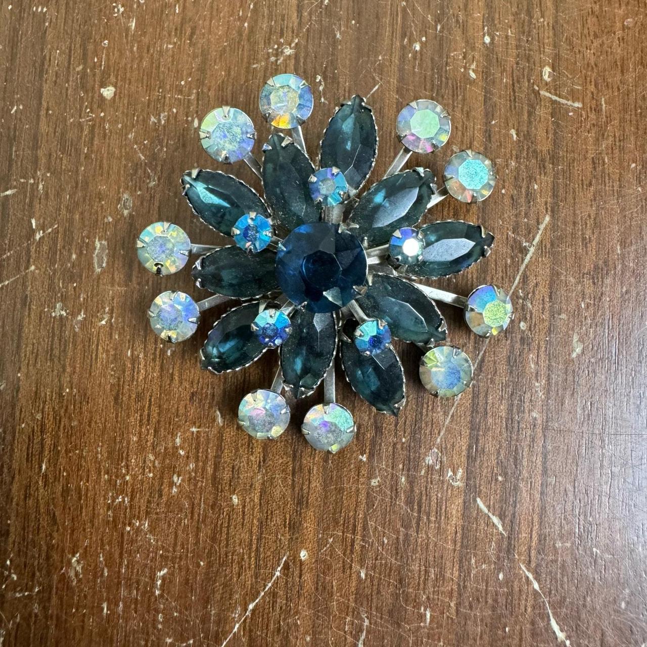 Vintage Blue and Aurora Borealis Rhinestone top Brooch Pin