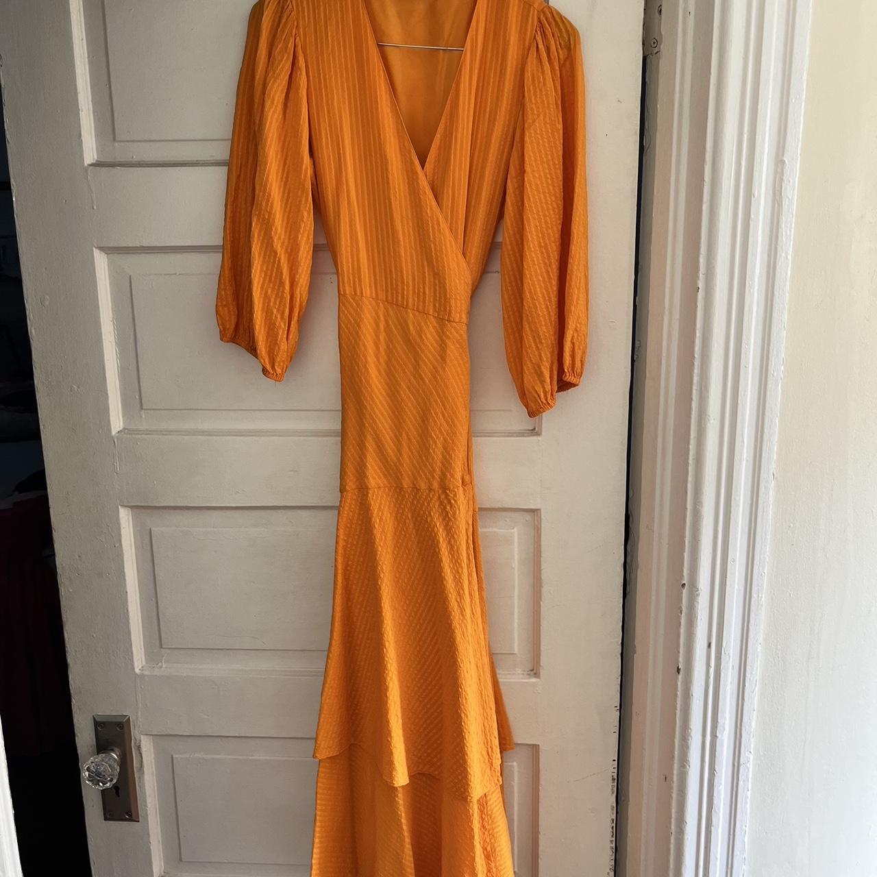 Ganni orange wrap dress size 36, so pretty, great... - Depop