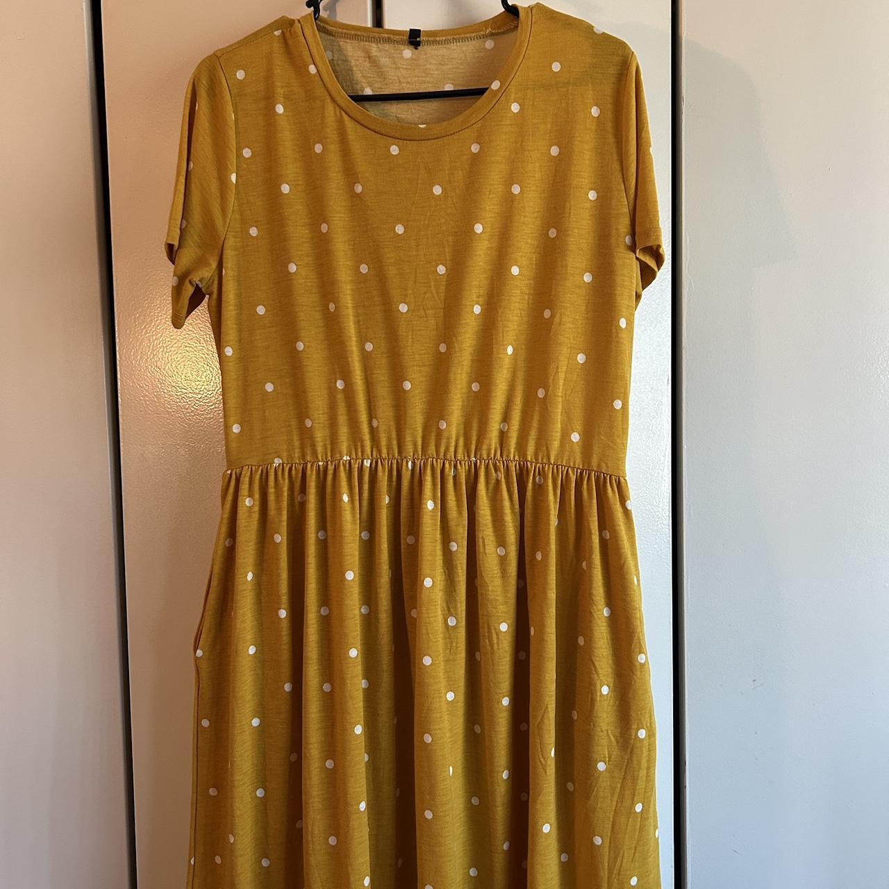 Women's A-line Dress Yellow/White 16 – Mustard yellow polka