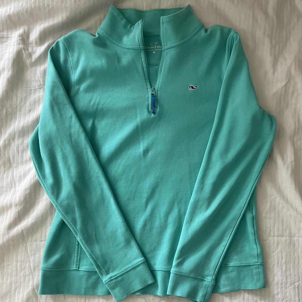 Vineyard Vines green/teal quarter zip sweatshirt... - Depop