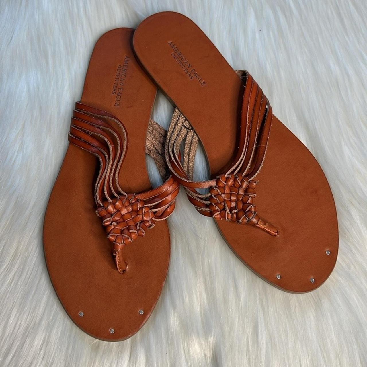 Brown Woven American Eagle Thong Sandals Woven... - Depop