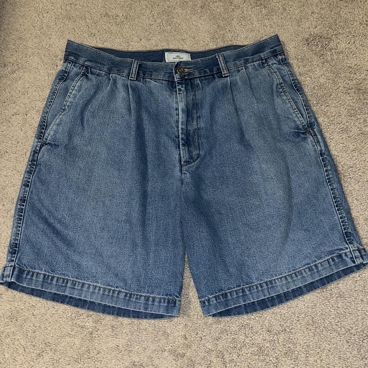 Docker Pleated blue and navy denim shorts jorts