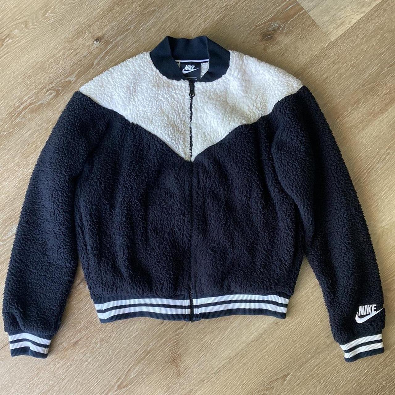 NIKE Bomber Sherpa Jacket White Black Women Pockets. Depop