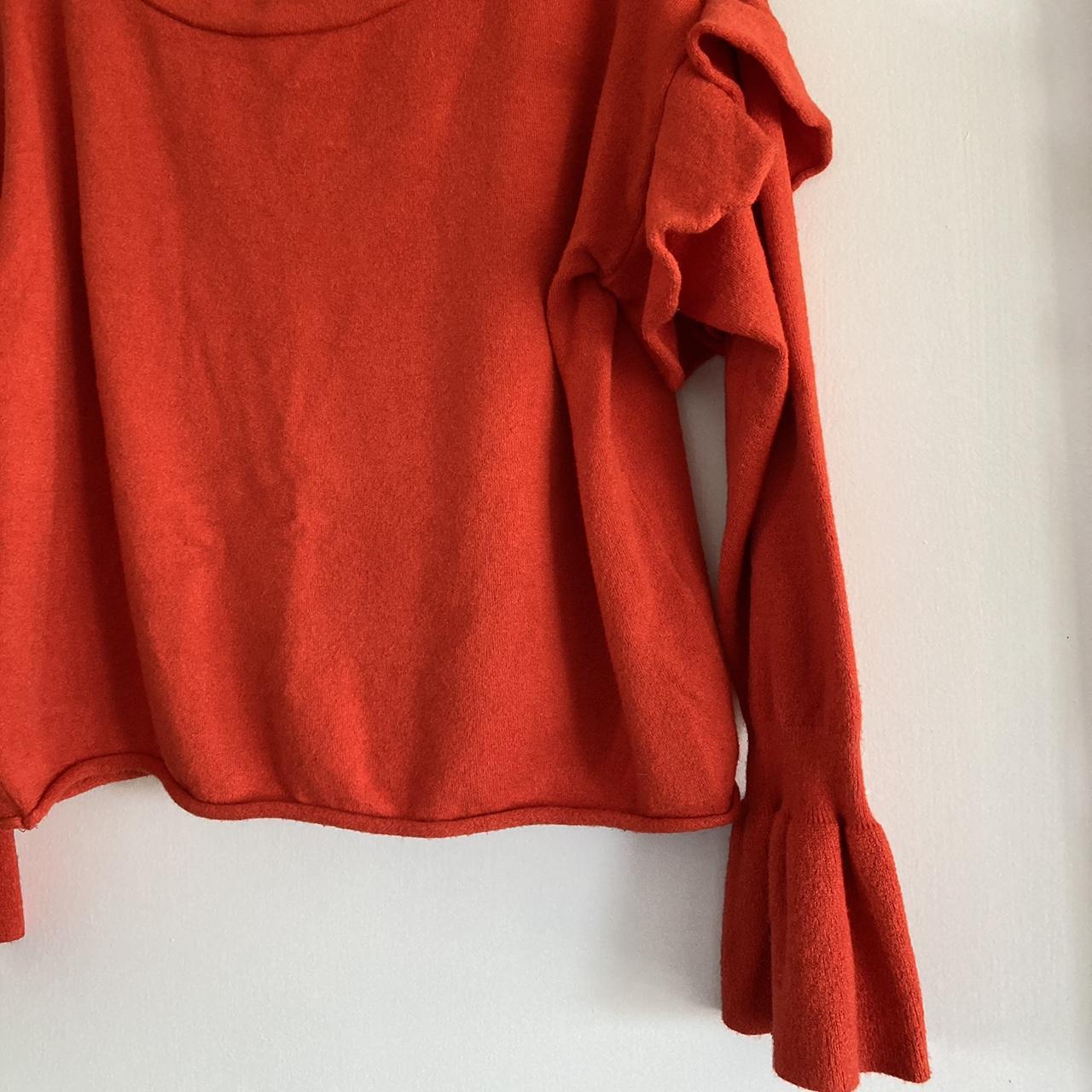 Zara Women's Orange/Red Ruffle Bell Sleeve hotsell Pullover Sweater, Size Small