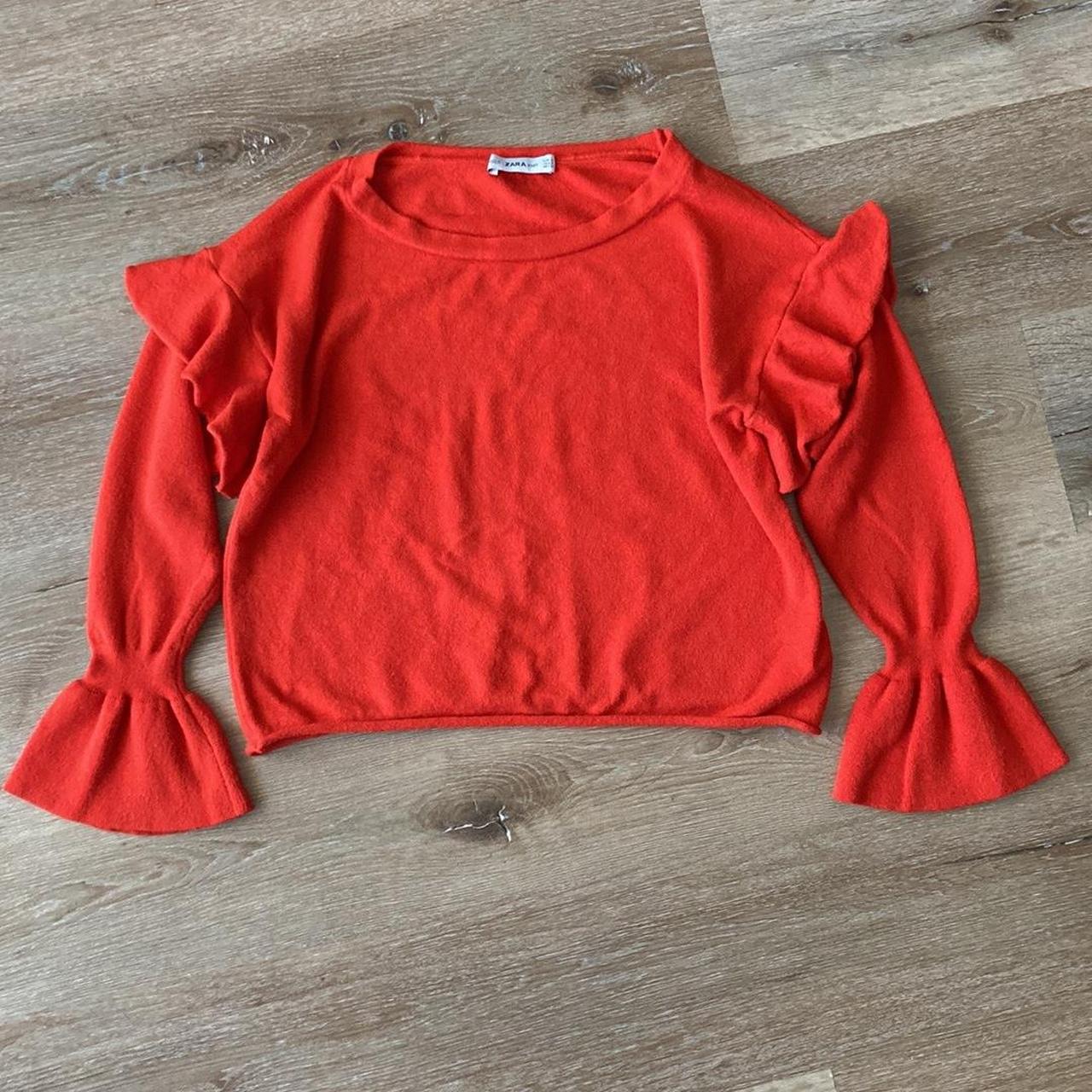 Zara Women's Orange/Red Ruffle hotsell Bell Sleeve Pullover Sweater, Size Small