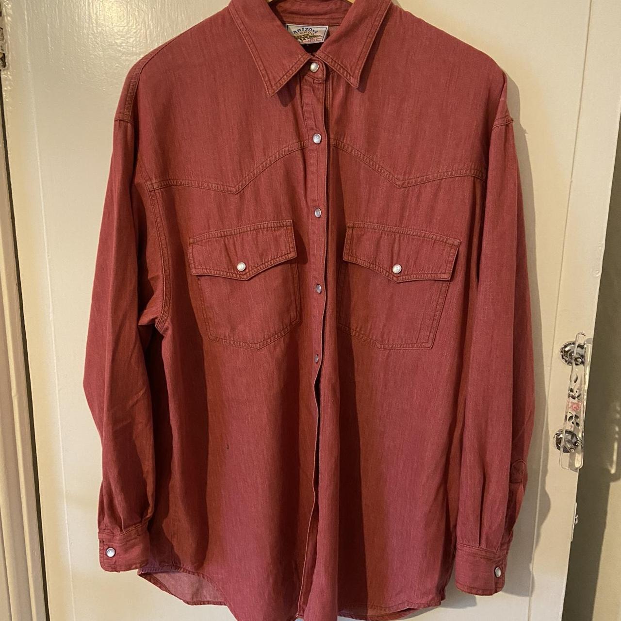 MENS PINK WESTERN DENIM SHIRT W/ PEARL LIKE BUTTONS... Depop