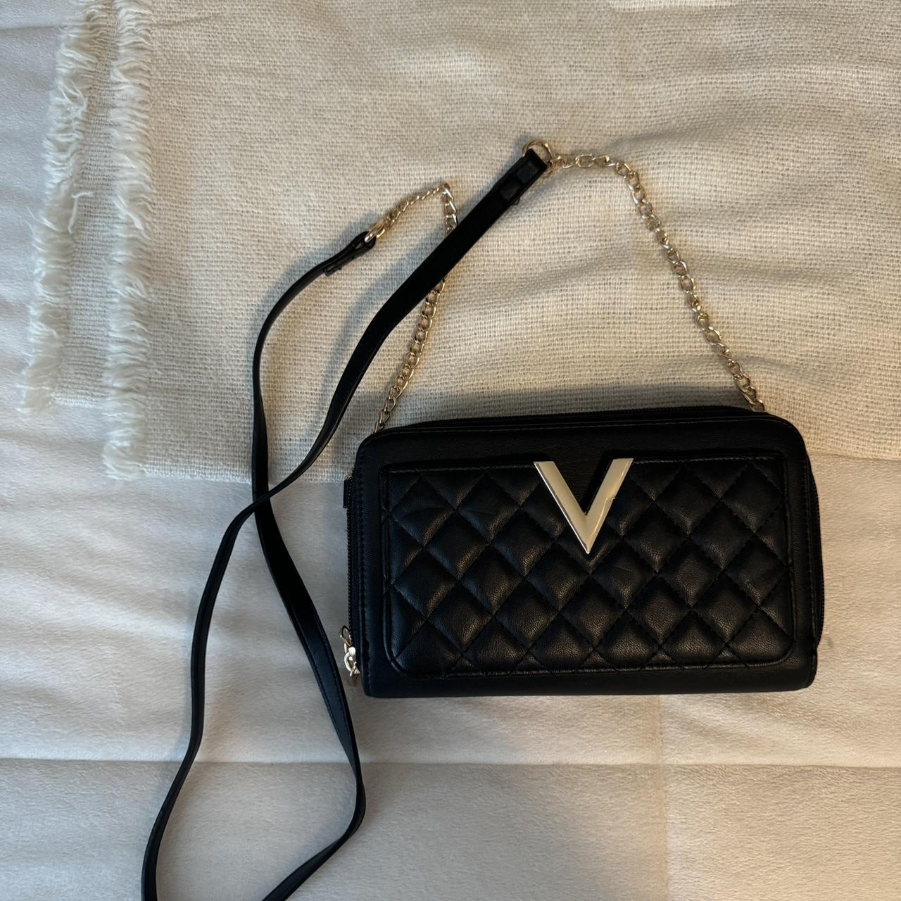 Black crossbody bag with silver hardware Depop