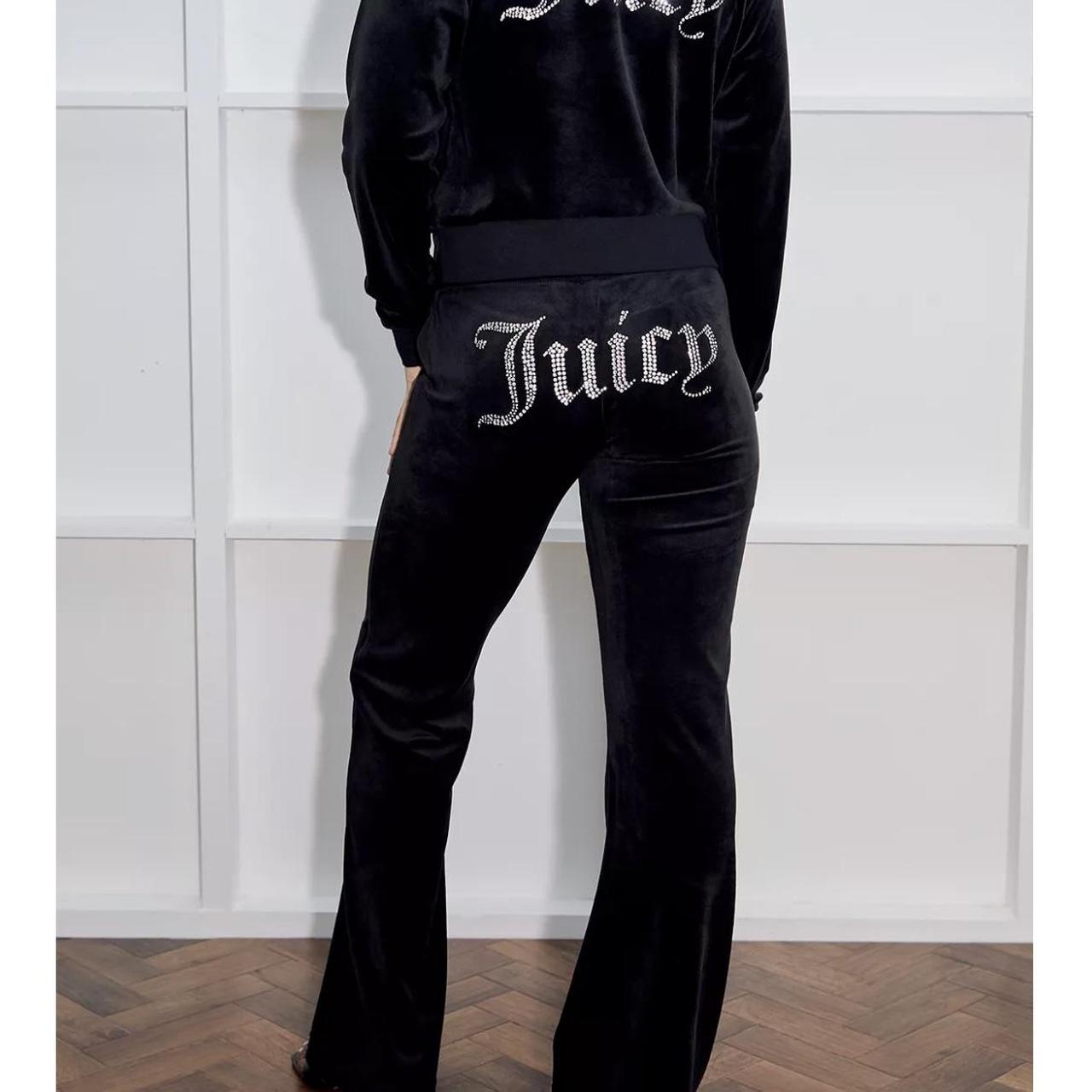 Black velvour Juicy Couture flare track pants from... Depop