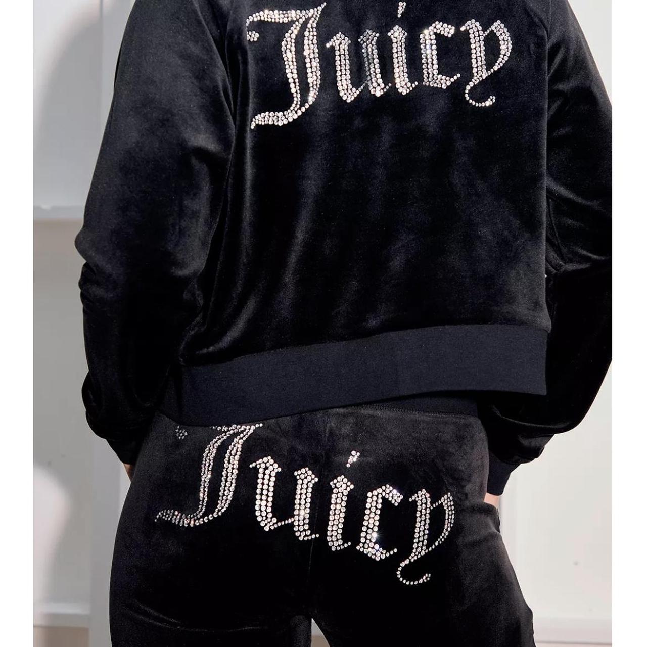 Black velvour Juicy Couture flare track pants from... Depop