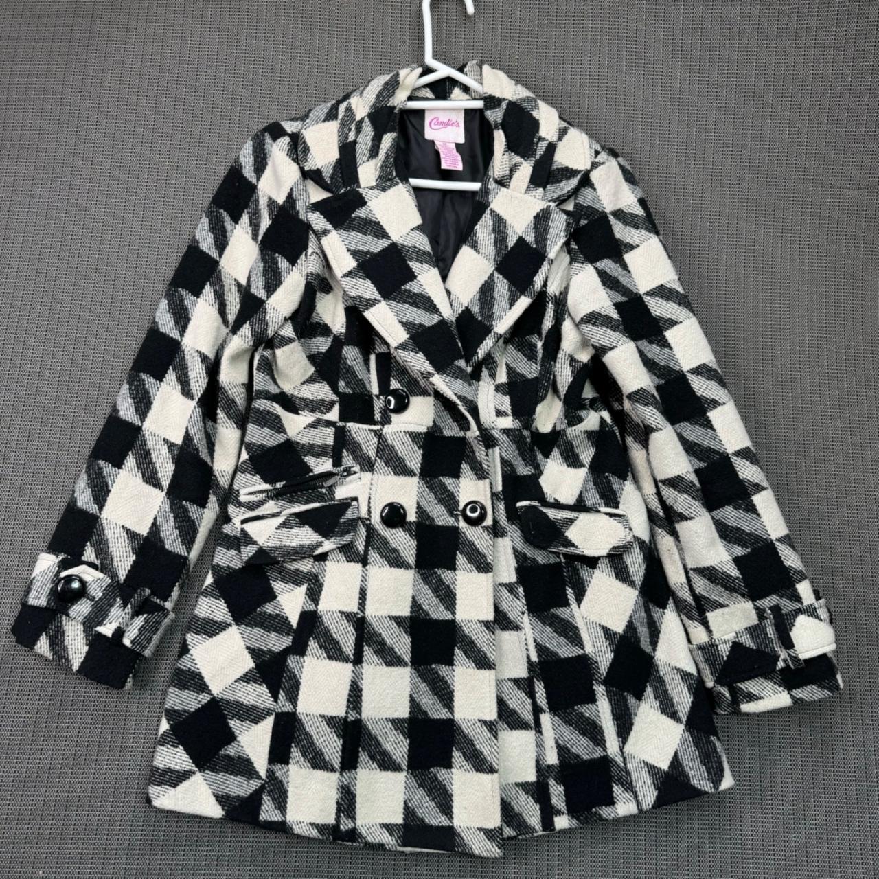 Black and orders white plaid peacoat