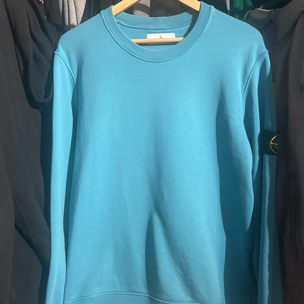 Light blue stone island jumper in a medium very good... Depop