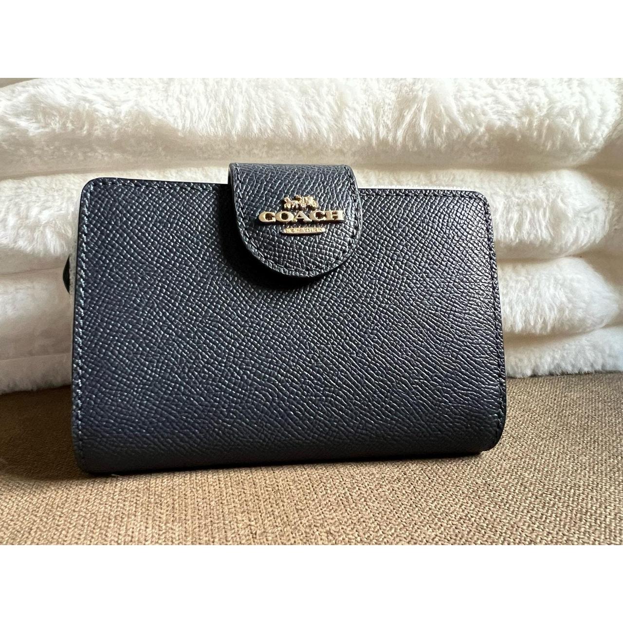 COACH Medium Leather Corner Zip Wallet in popular Navy- Gold