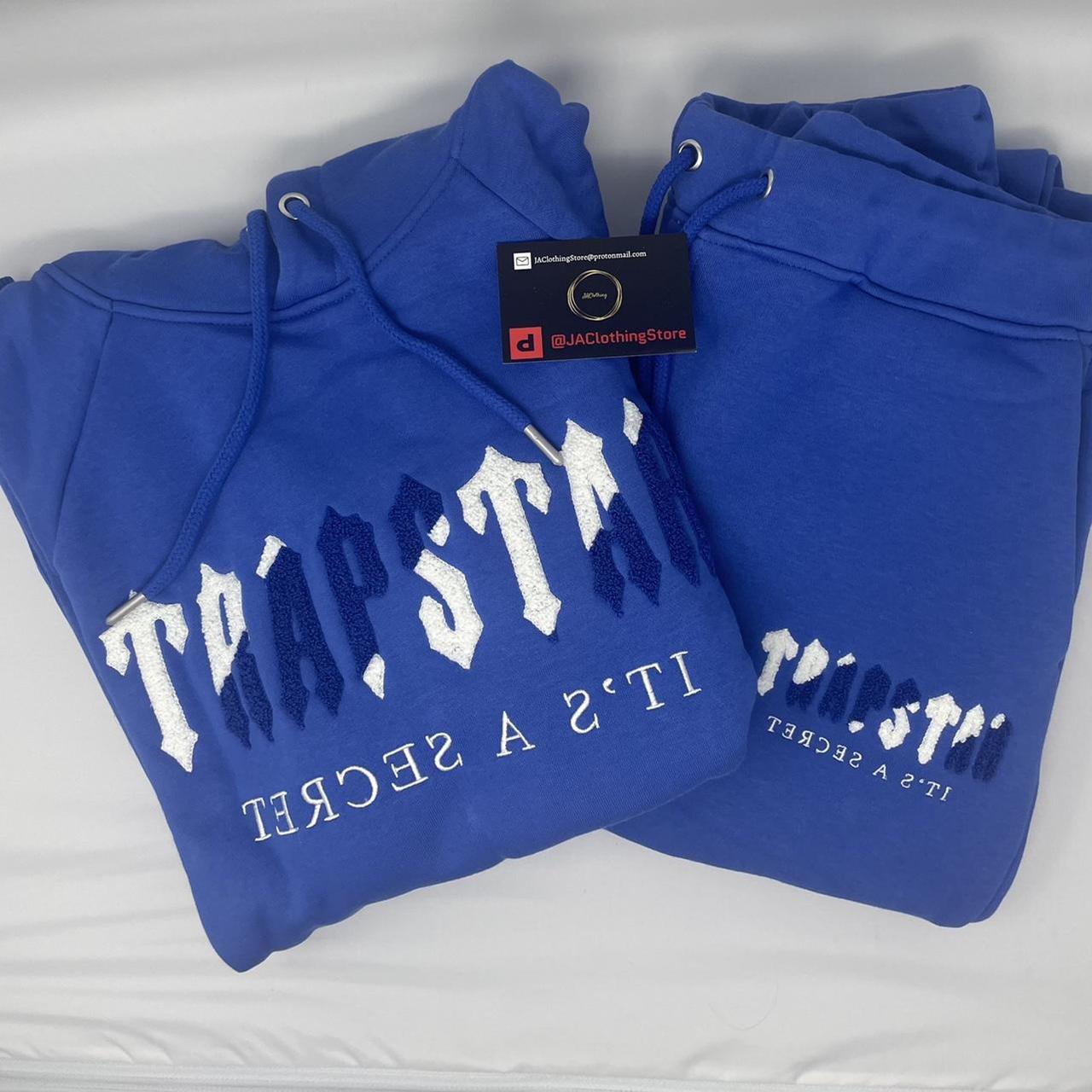 Trapstar Men's Blue and White Hoodie Depop