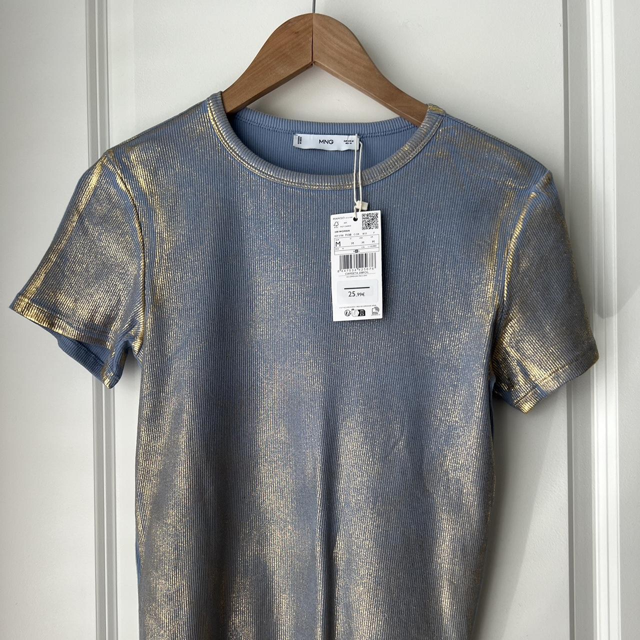 Mango Women's T-shirt - Blue/Gold - XS – Such a cool shirt, statement piece that …