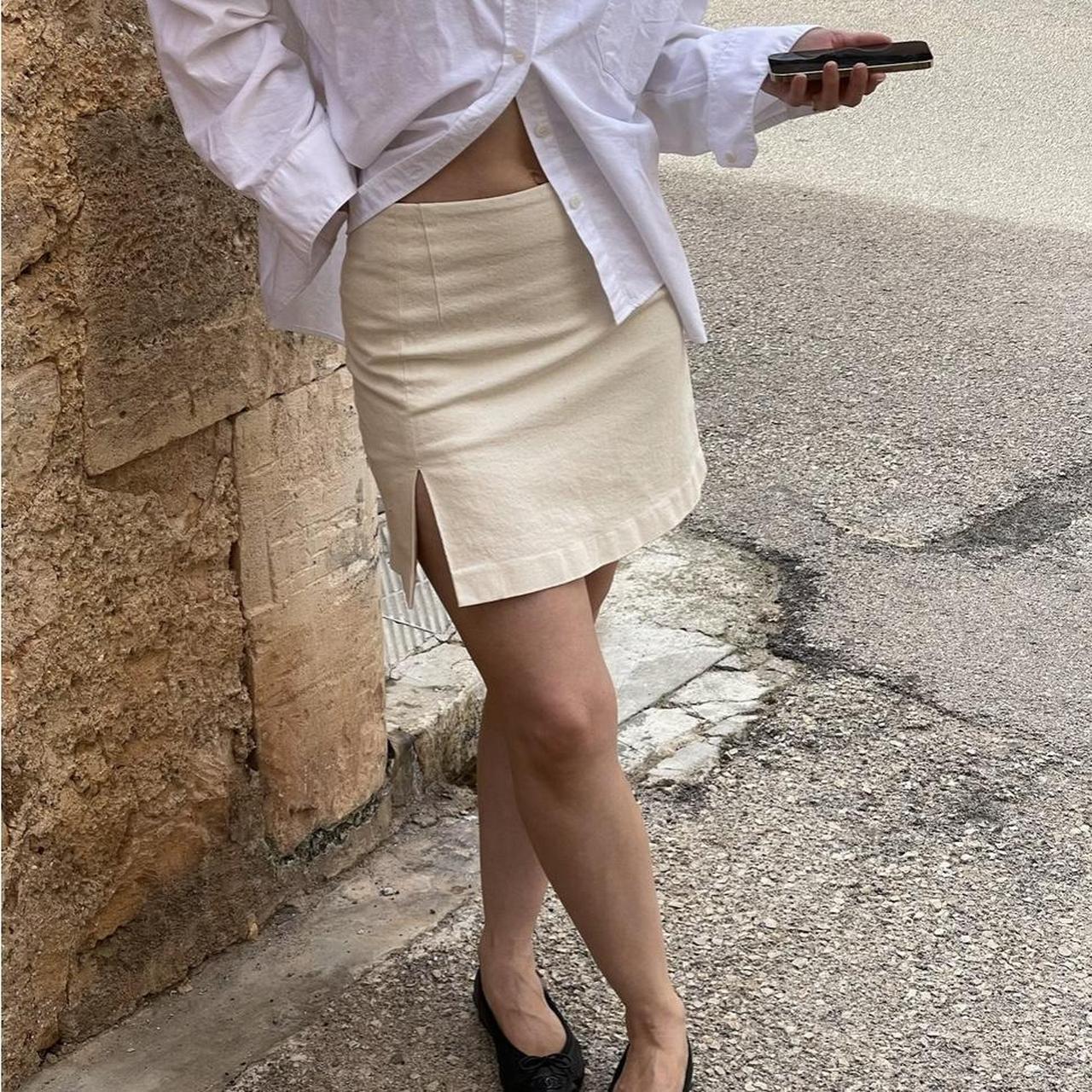 Djerf Avenue Denim Mini Skirt Beige Djerf Avenue Women's Mini