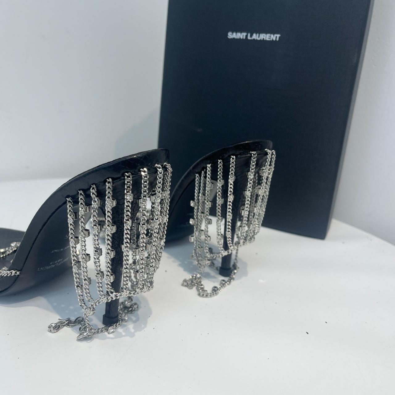 Yves Saint Laurent New metal rhinestone chain heels | Depop Yves Saint Laurent New metal rhinestone chain heels | Depop