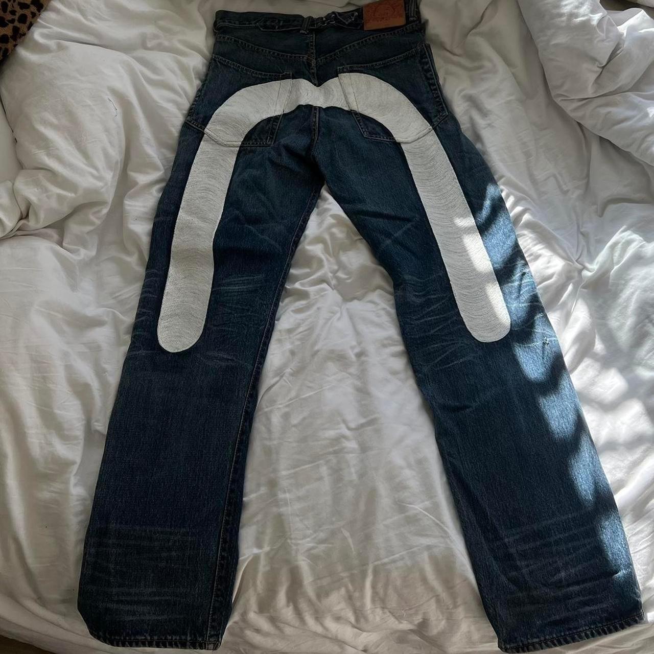 Evisu Men's Navy and White Jeans Evisu denim jeans - Depop