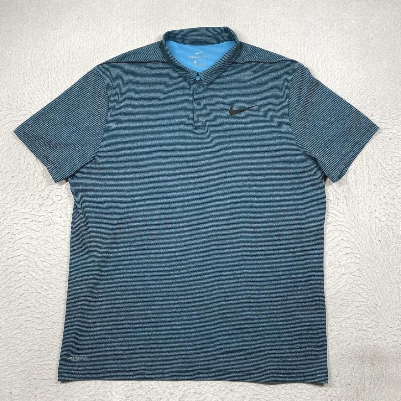 Nike Polo Shirt AeroReact Mens XL Blue Striped Short. Depop