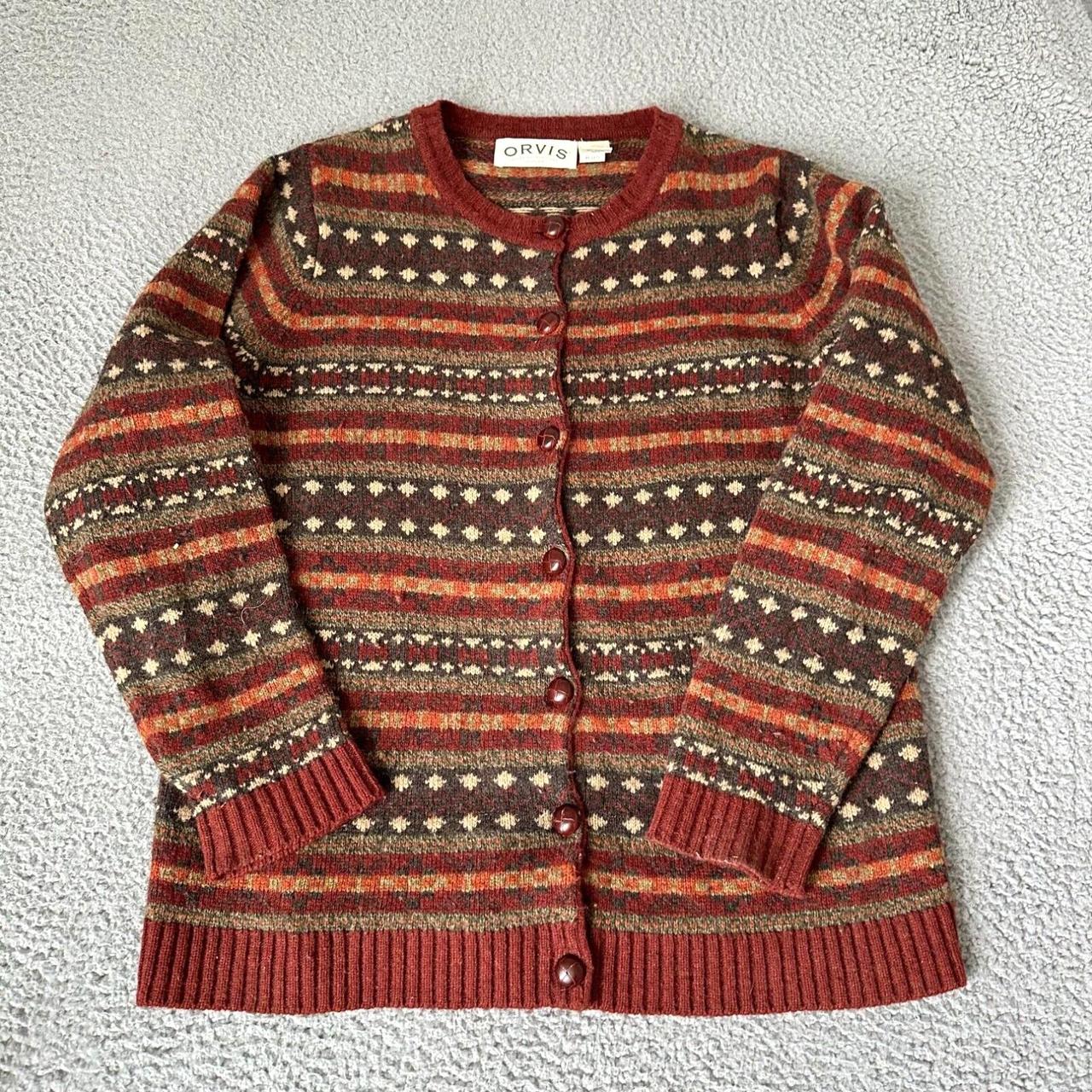 Orvis Cardigan Womens Small Red Green 100 Wool. Depop