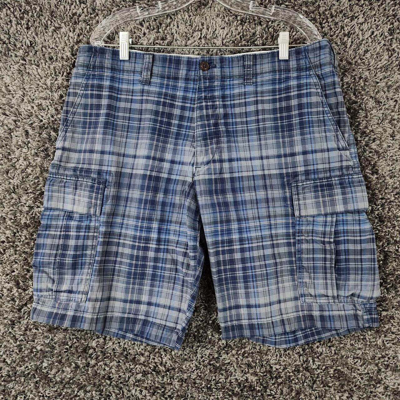 Eddie Bauer Mens Blue Plaid Cargo 100 Cotton Shorts. Depop