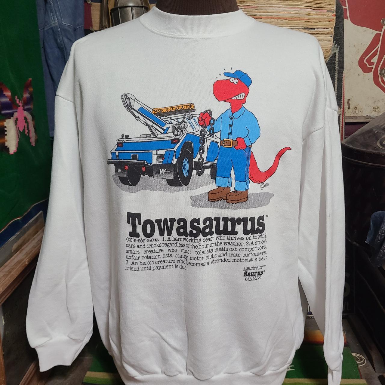 Vintage 1980s Towasourus Dinosaur Tow truck cartoon | Depop
