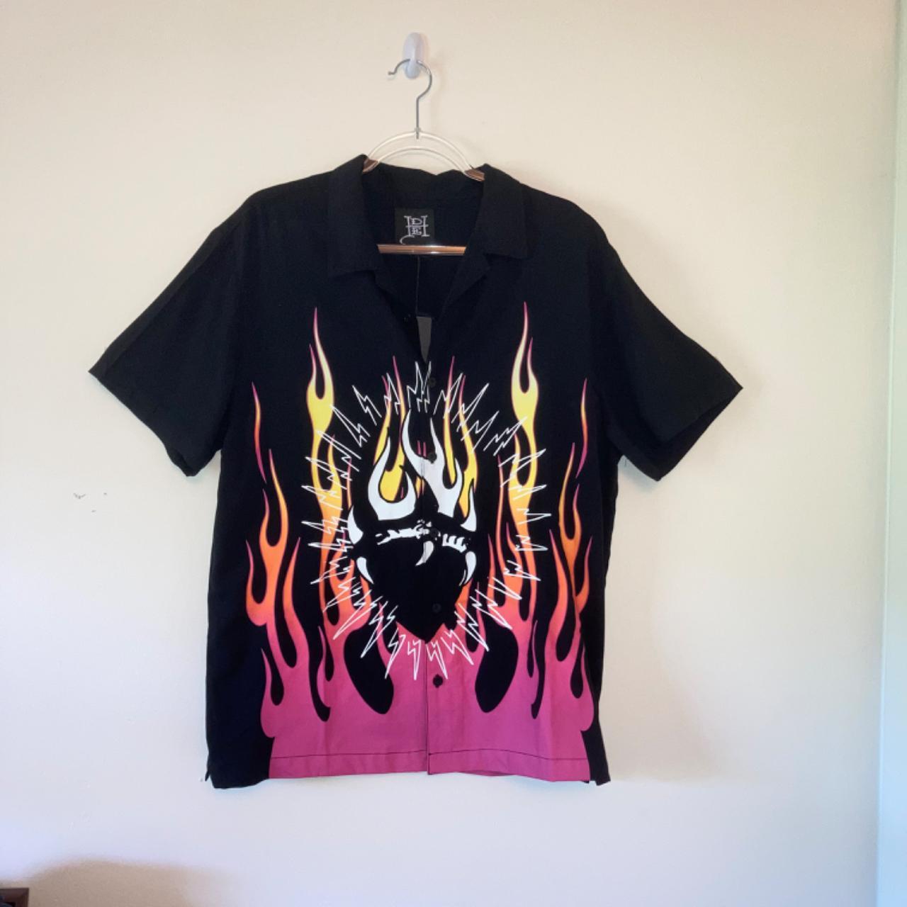 Ed Hardy Button down flame shirt. NWT Size L Depop