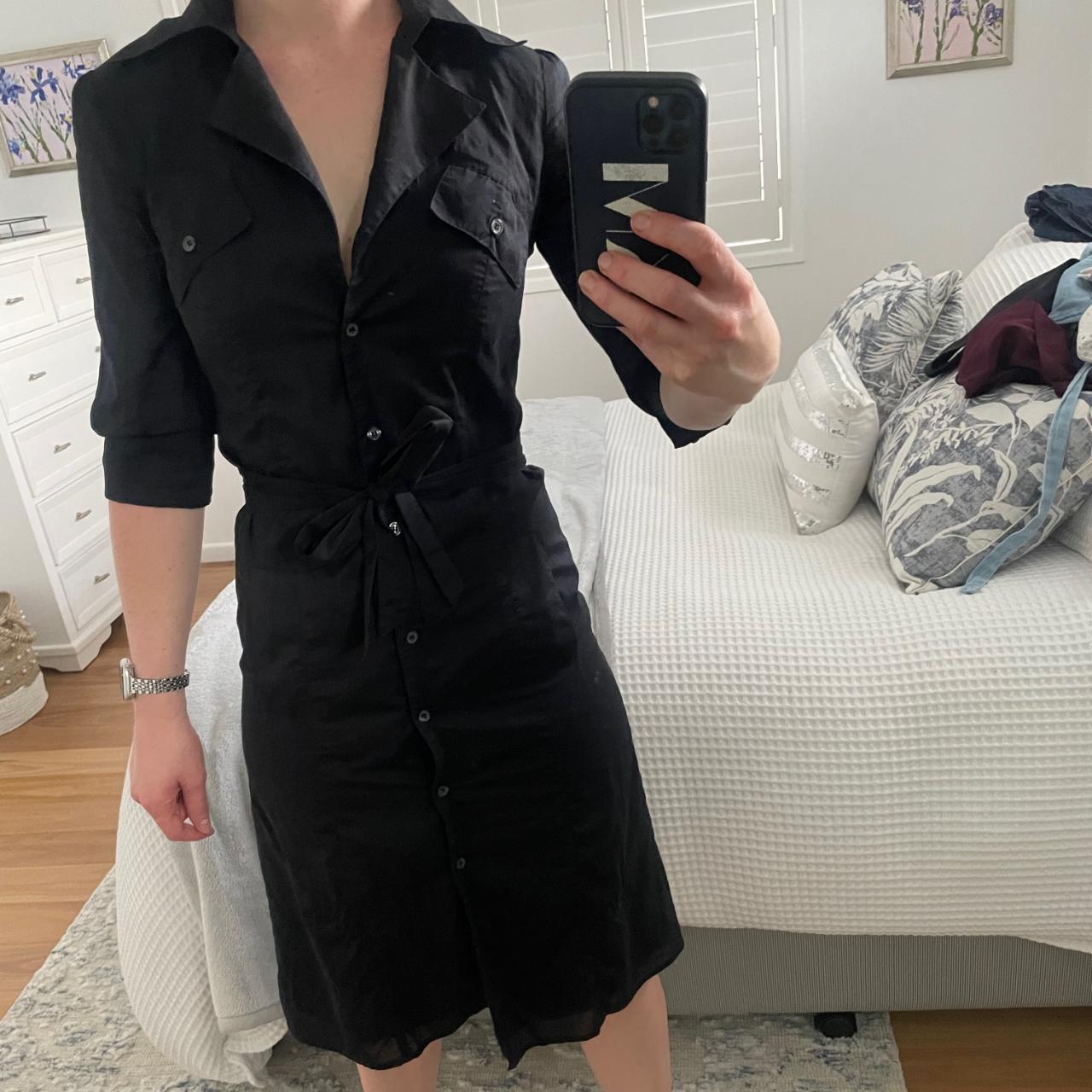 Black button-down shirt dress with tie feature.... - Depop