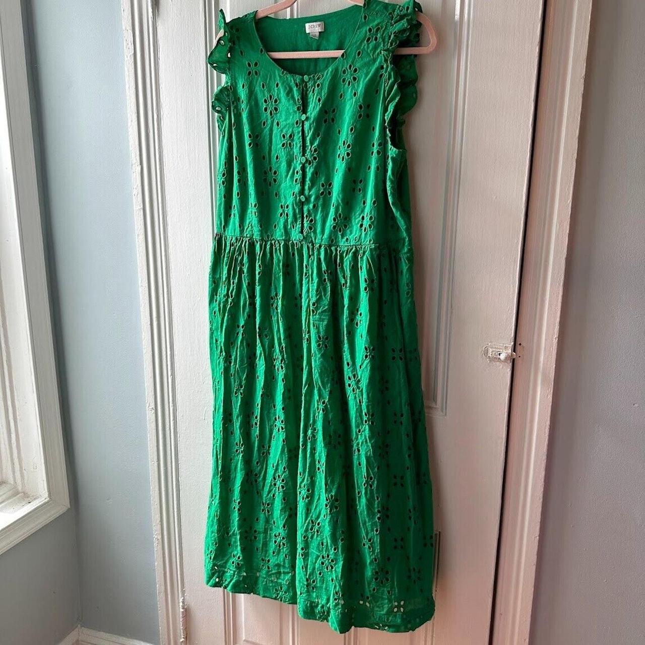 J Crew Dress Women 16 Kelly Green Midi Button Front... - Depop