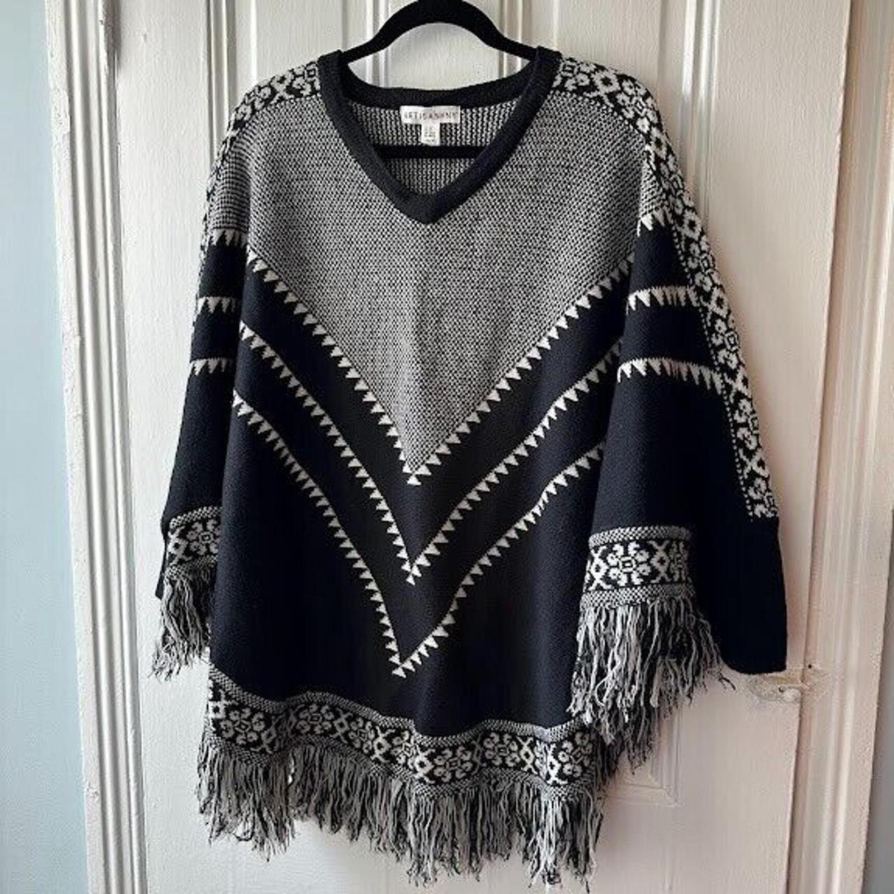 Artisan NY Poncho Sweater Womens 2X Black White. Depop