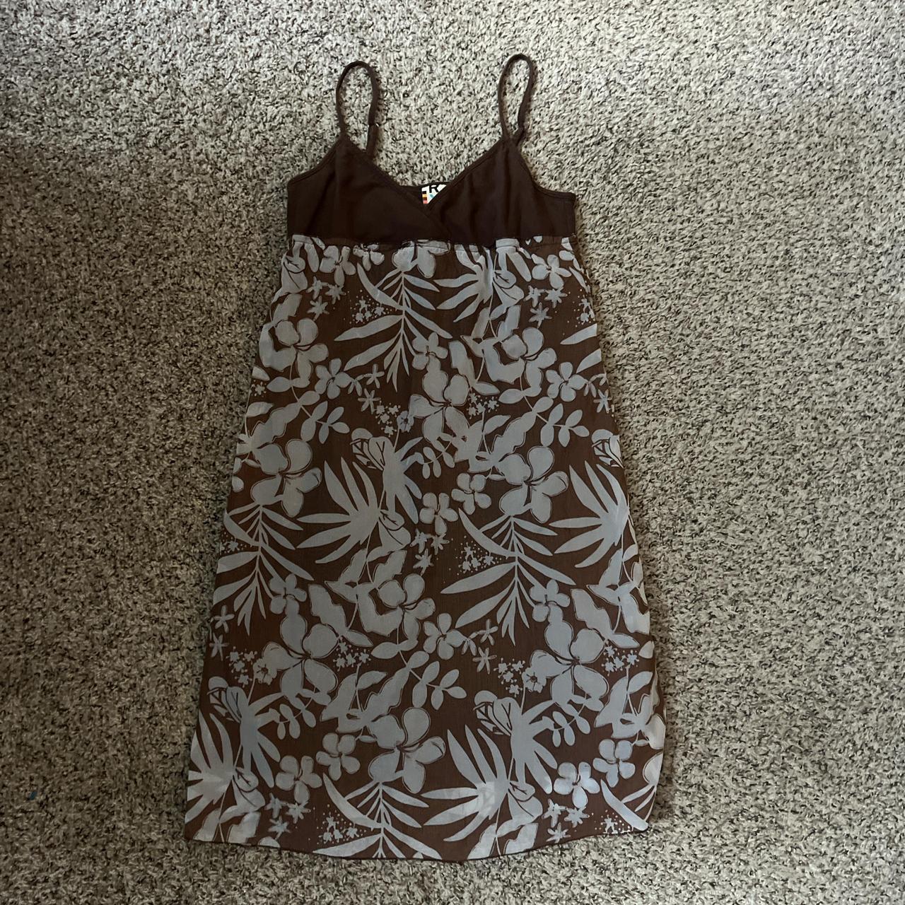Roxy y2k dress! Brown and whiteish blue/grey? floral... Depop