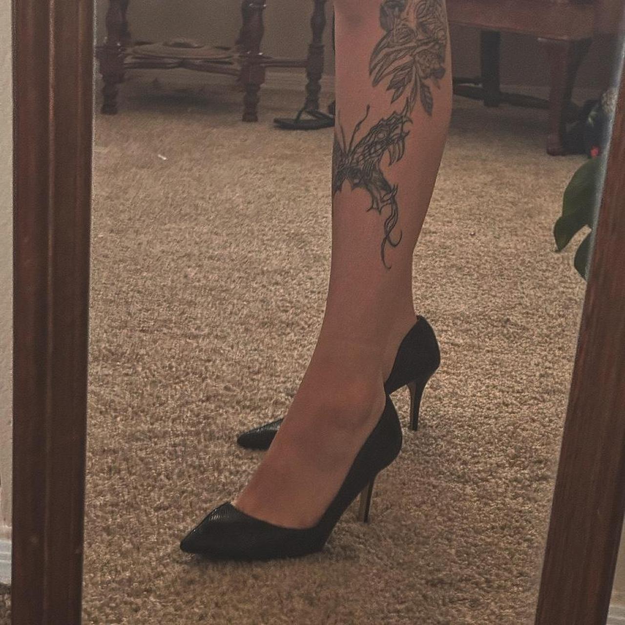 Snakeskin black point toe heels Depop